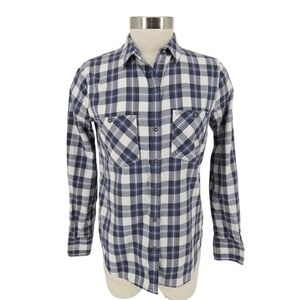 True Religion Utility Shirt Blue Plaid Long Sleeve Button Up Collared Top XS